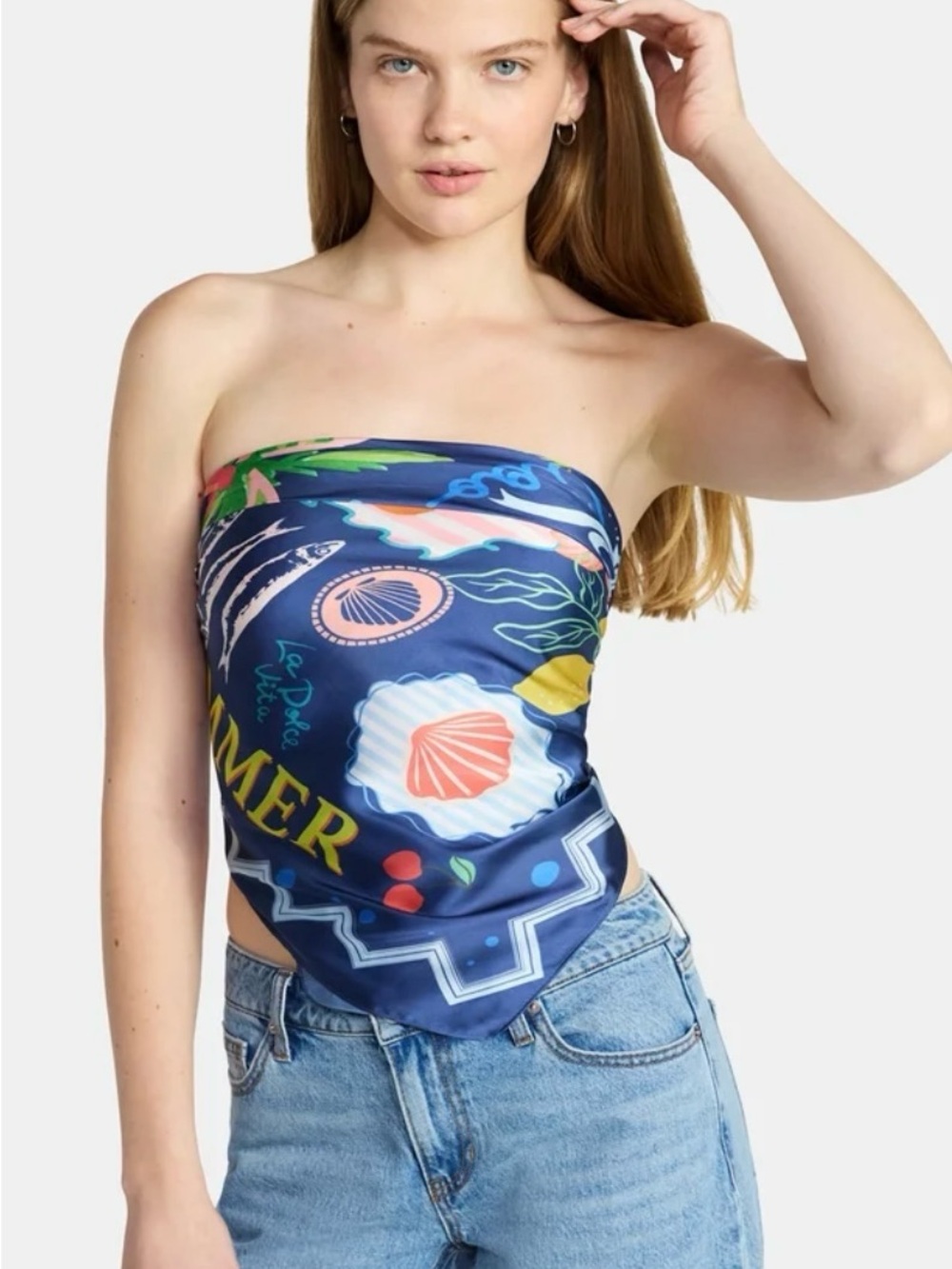 Nwt No Boundaries Navy Beach All over Print Scarf/ Bandana Top